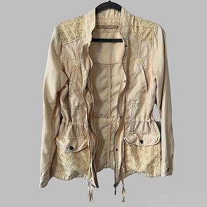 MAX JEANS • Spring Utility Cargo Jacket • Peachy Yellow / eyelet • Medium